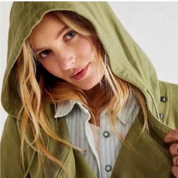 Free People Carmen Cotton Moto Jacket Hooded Green NWT Size Small - Picture 3 of 14